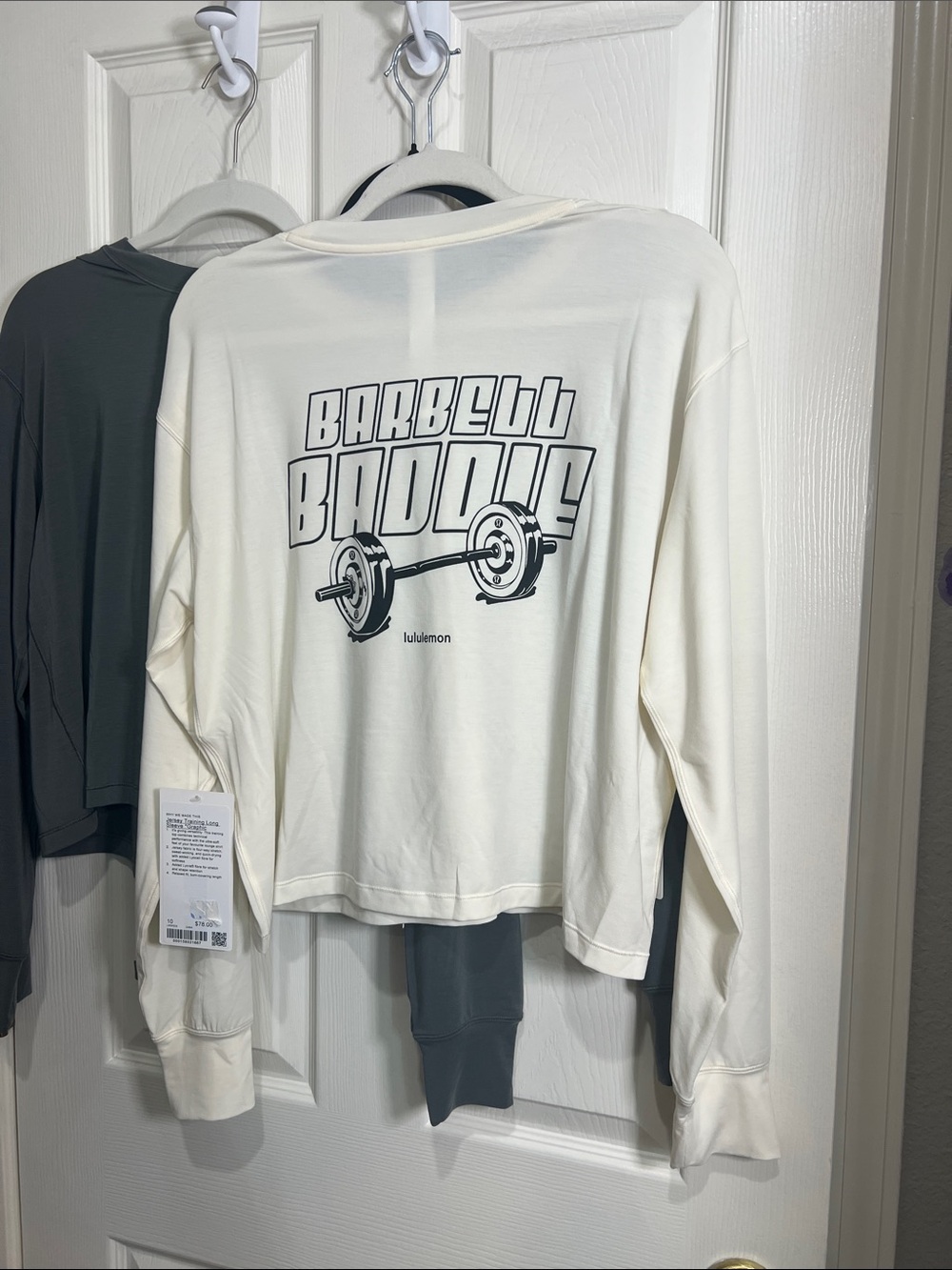 12. Lululemon NWT Jersey Training Long Sleeve Graphic Barbell Baddie size 10